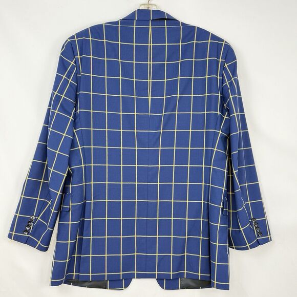 Paul Fredrick Wool Blazer Sport Coat Mens Size 43R Blue Plaid Jacket - Picture 4 of 16